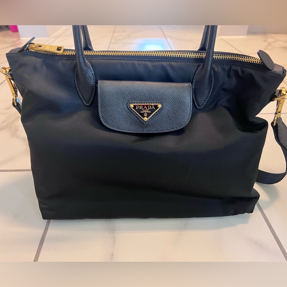 NWT: Prada Black Tessuto Nylon Two-Way Satchel Handbag